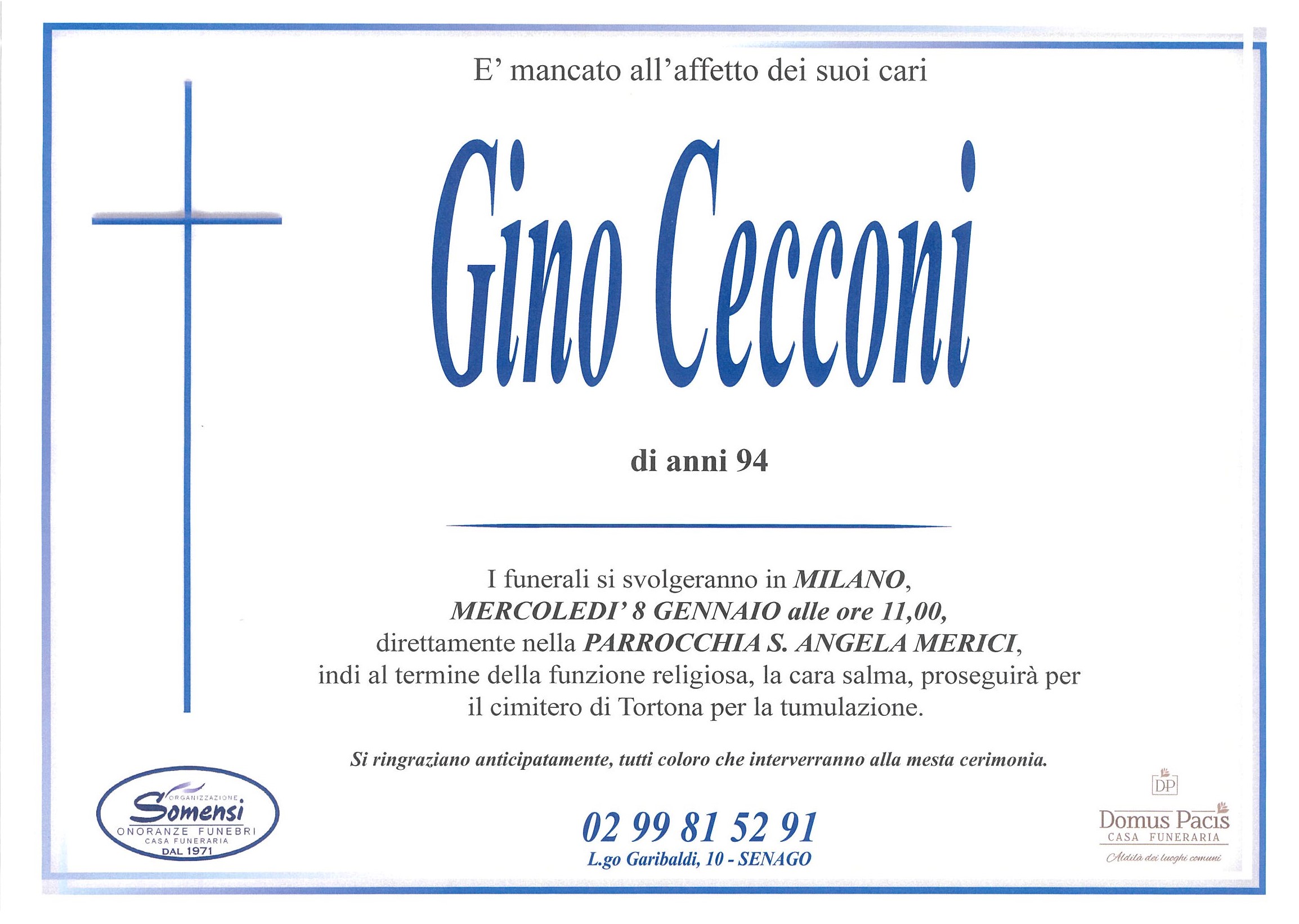 Gino Cecconi di anni 94