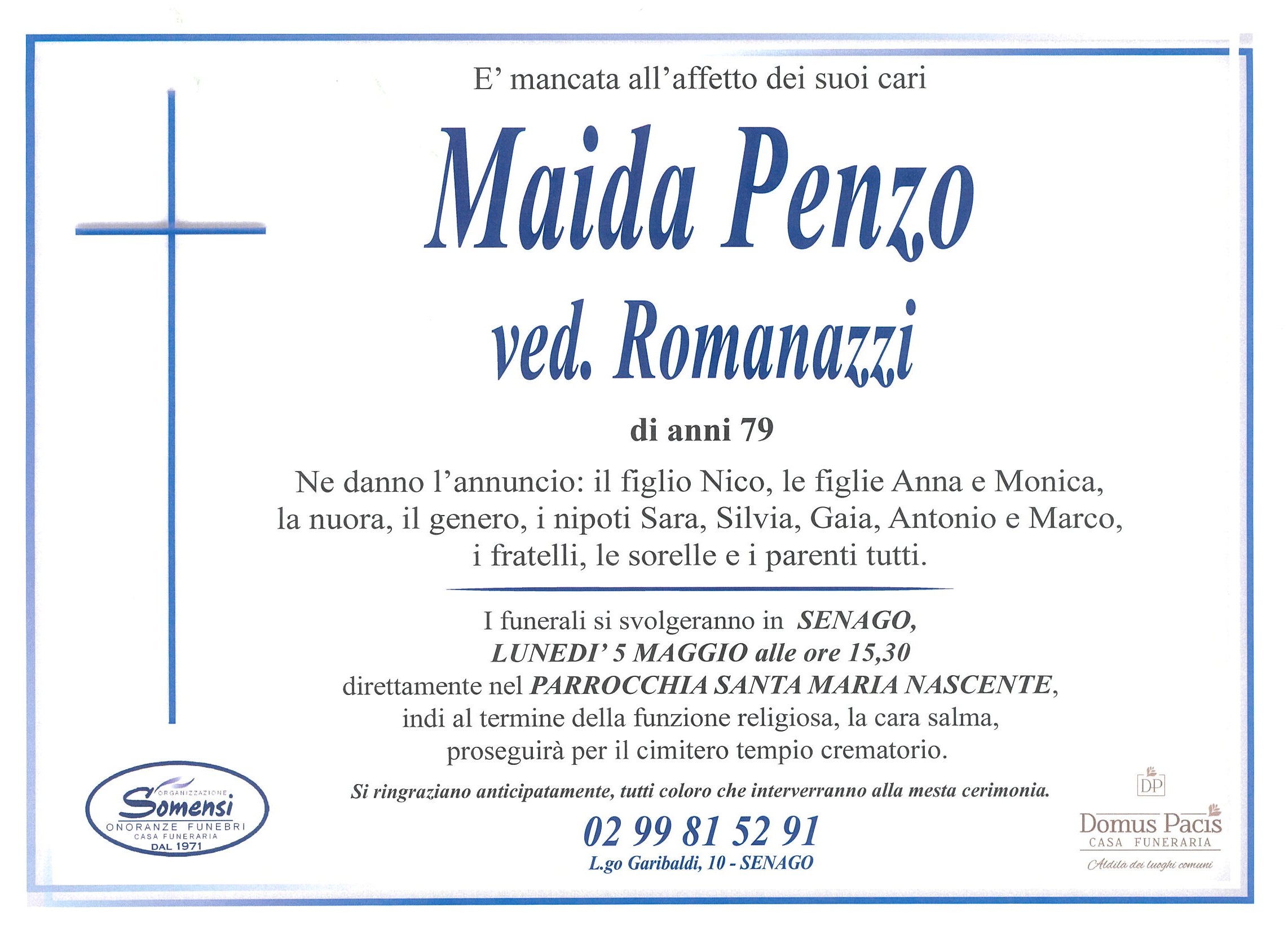 Maida Penzo ved. Romanazzi di anni  79