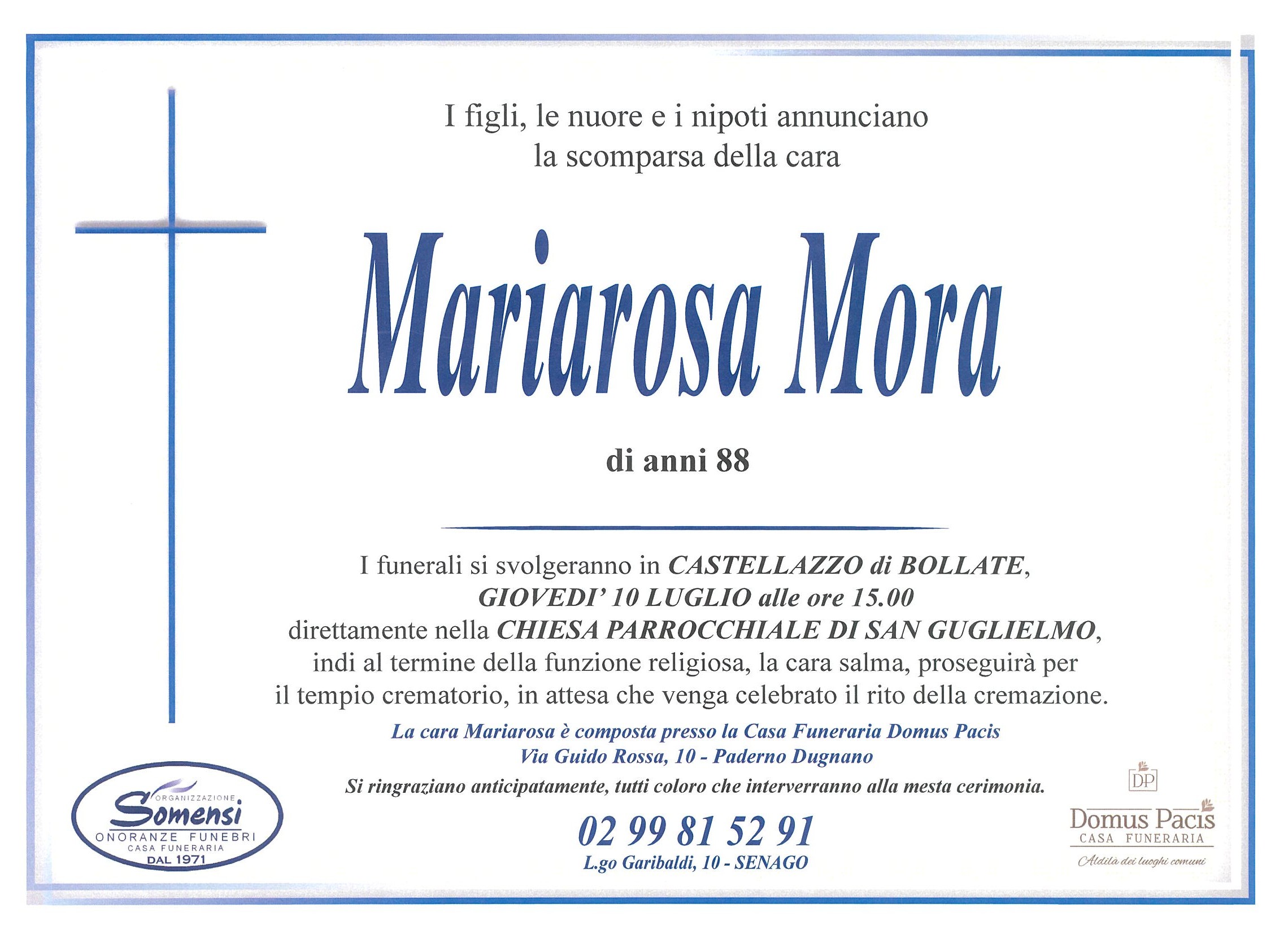 Mariarosa Mora di anni 88