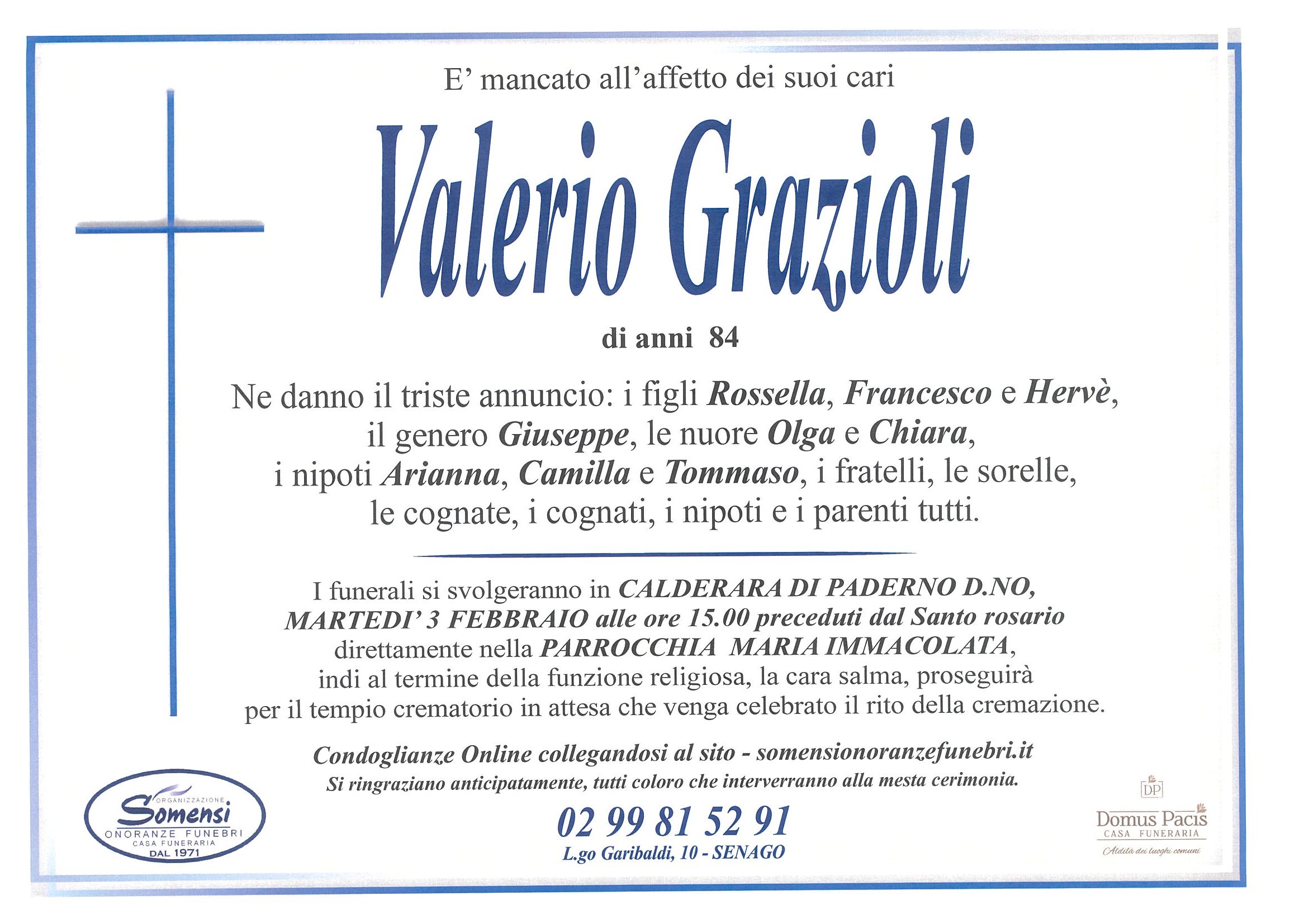Grazioli Valerio di anni 84