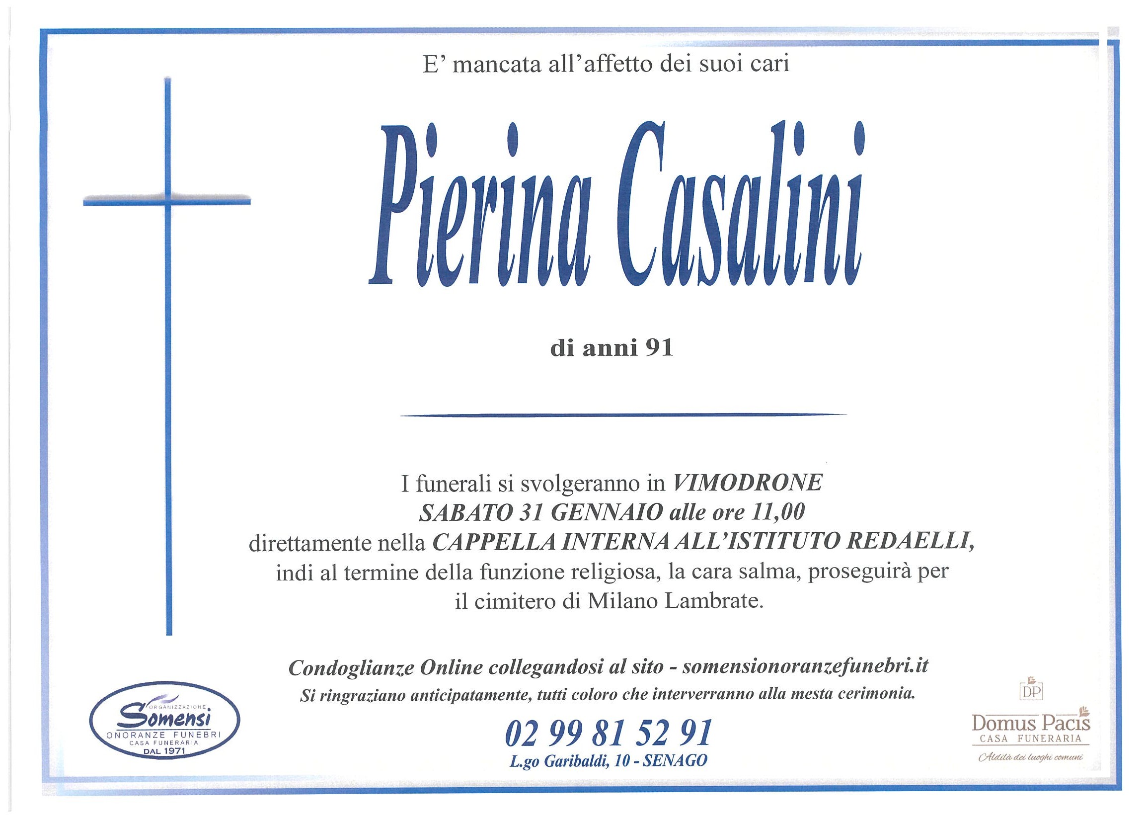 Casalini Pierina di anni 91